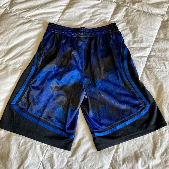 And1 Mens Small Basketball Shorts Silky Shiny Dazzle Blue Black Geometric Pocket - Picture 2 of 14